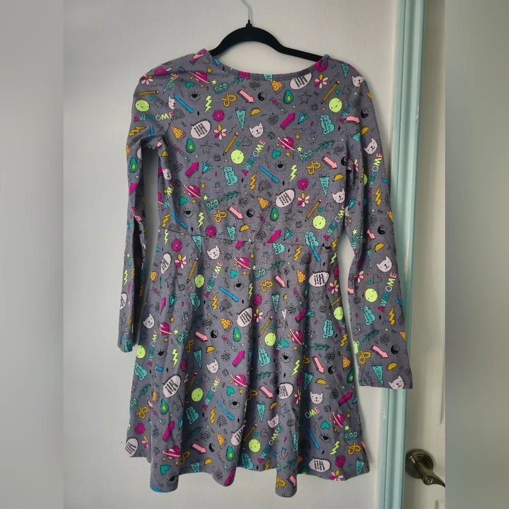 Cat And Jack Girls Skater Dress Cartoon Doodle Print Cotton Knit  XL (14/16)
